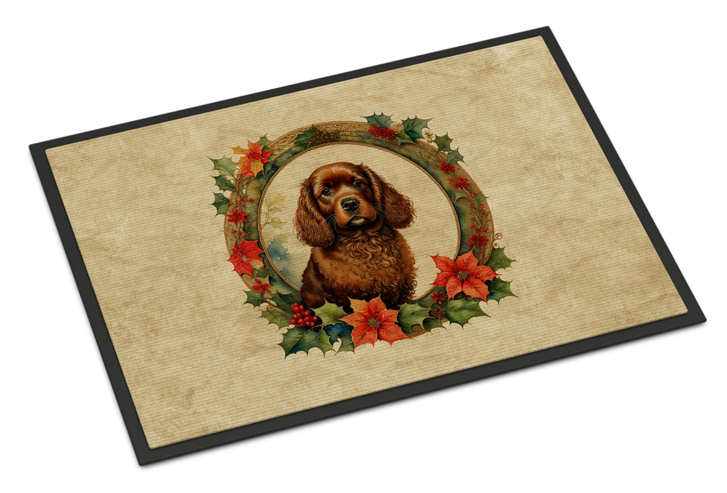American Water Spaniel Christmas Flowers Doormat Indoor Outdoor 24H X 36W Front Door Mat Rugs for Entryway, Non Slip Washable Low Pile,