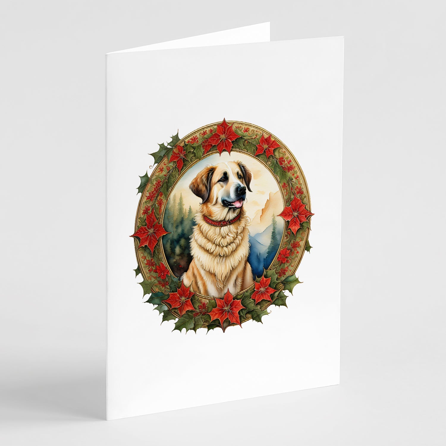 Anatolian Shepherd Dog Christmas Flowers Greeting Cards Pack of 8 Blank Cards with Envelopes Whimsical A7 Size 5x7