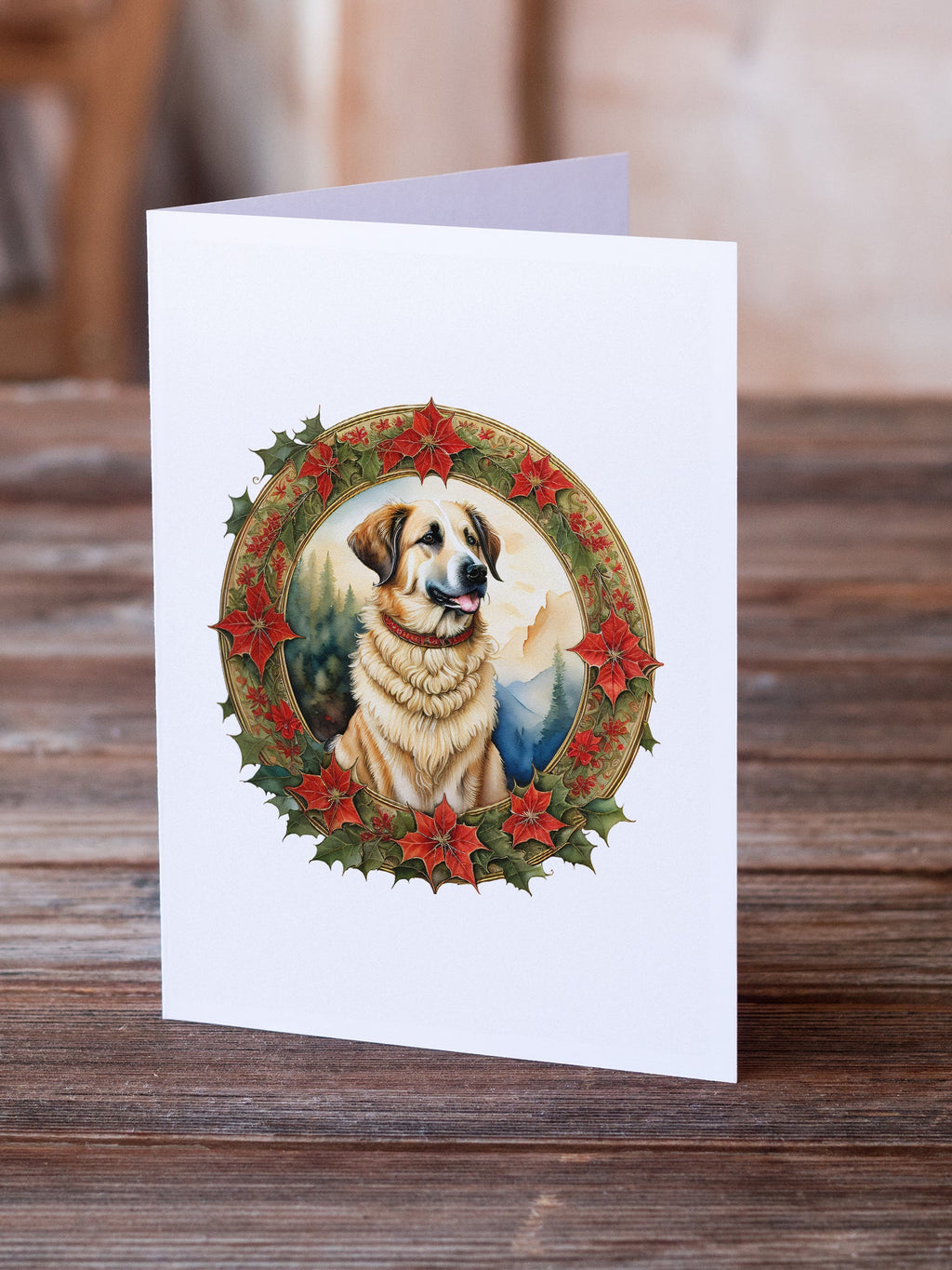 Anatolian Shepherd Dog Christmas Flowers Greeting Cards Pack of 8 Blank Cards with Envelopes Whimsical A7 Size 5x7