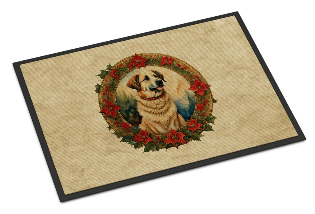 Anatolian Shepherd Dog Christmas Flowers Doormat Indoor Outdoor 24H X 36W Front Door Mat Rugs for Entryway, Non Slip Washable Low Pile,