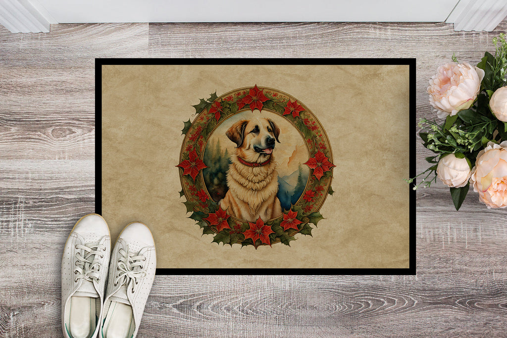 Anatolian Shepherd Dog Christmas Flowers Doormat Indoor Outdoor 18H X 27W Front Door Mat Rugs for Entryway, Non Slip Washable