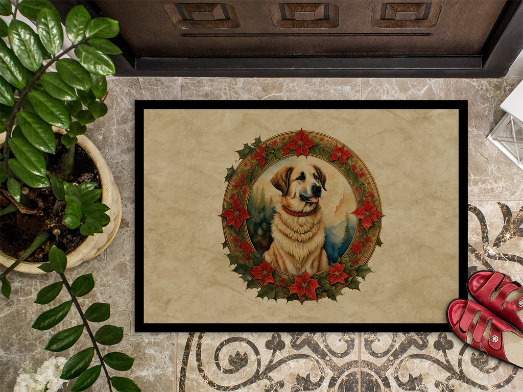 Anatolian Shepherd Dog Christmas Flowers Doormat Indoor Outdoor 18H X 27W Front Door Mat Rugs for Entryway, Non Slip Washable