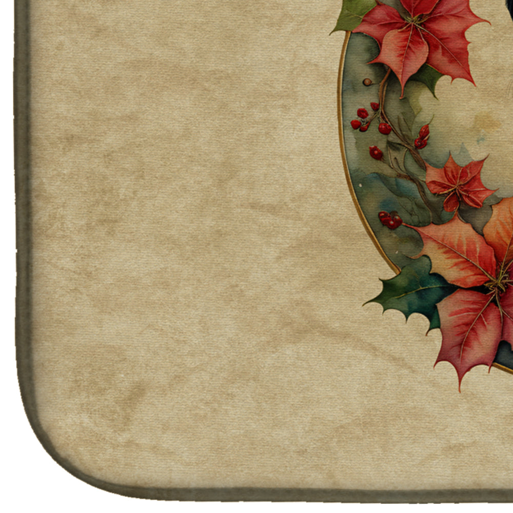 Appenzeller Sennenhund Christmas Flowers Dish Drying Mat Absorbent Dish Drying Mat Pad for Kitchen Counter Dish Drainer Mat for Countertop, 14 x 21", Multicolor