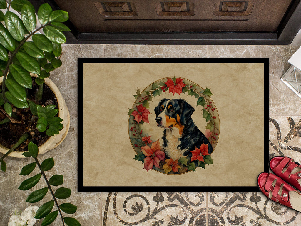Appenzeller Sennenhund Christmas Flowers Doormat Indoor Outdoor 24H X 36W Front Door Mat Rugs for Entryway, Non Slip Washable Low Pile,