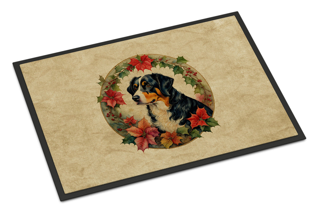 Appenzeller Sennenhund Christmas Flowers Doormat Indoor Outdoor 18H X 27W Front Door Mat Rugs for Entryway, Non Slip Washable