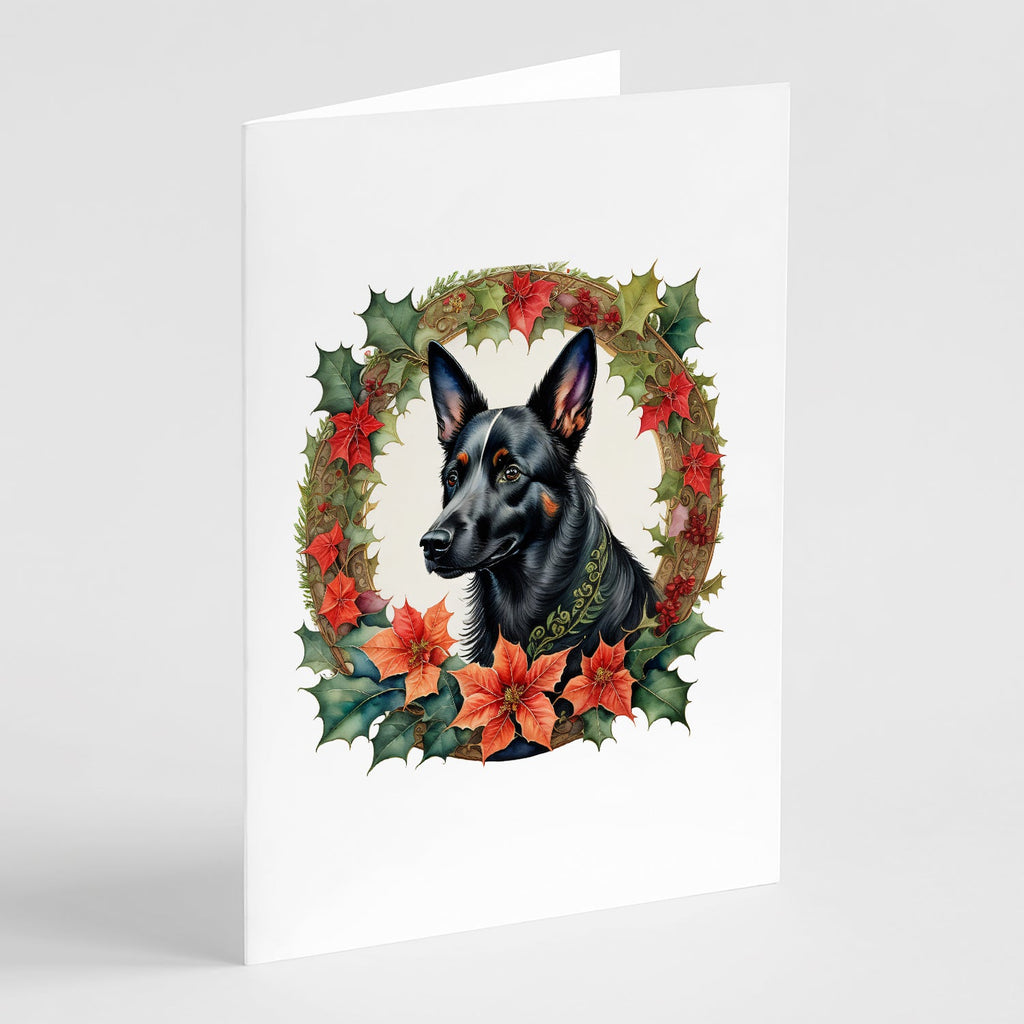 Australian Kelpie Christmas Flowers Greeting Cards Pack of 8 Blank Cards with Envelopes Whimsical A7 Size 5x7