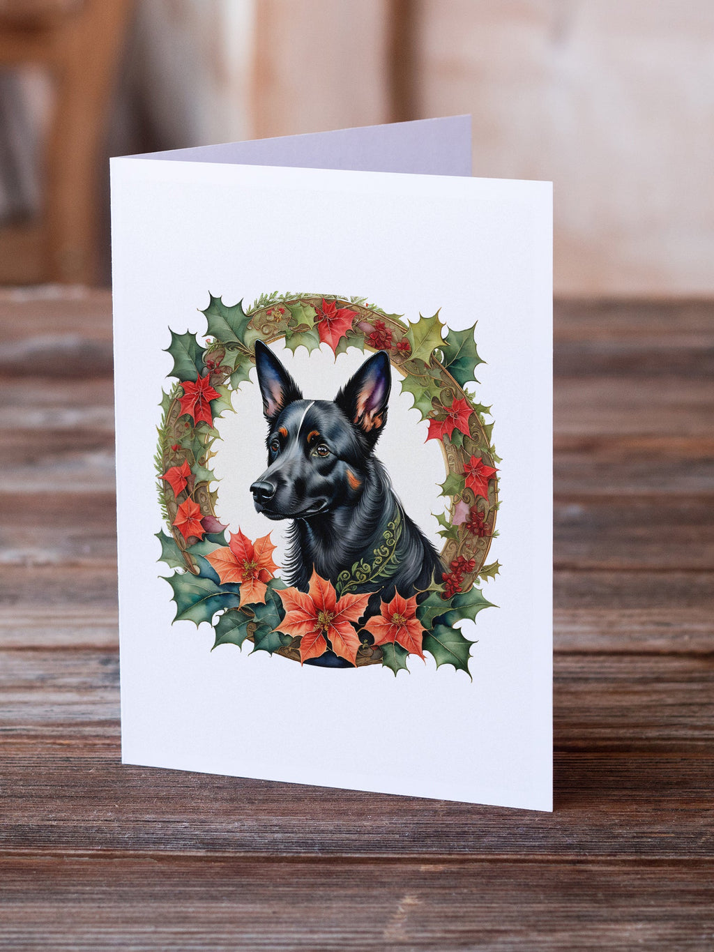 Australian Kelpie Christmas Flowers Greeting Cards Pack of 8 Blank Cards with Envelopes Whimsical A7 Size 5x7