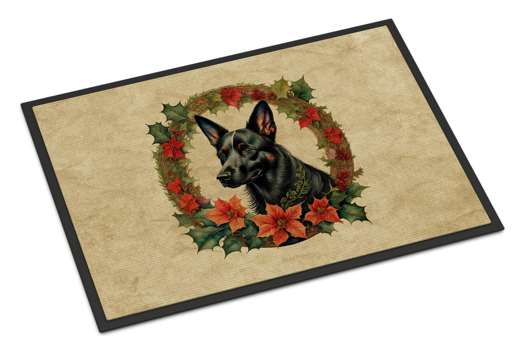 Australian Kelpie Christmas Flowers Doormat Indoor Outdoor 24H X 36W Front Door Mat Rugs for Entryway, Non Slip Washable Low Pile,