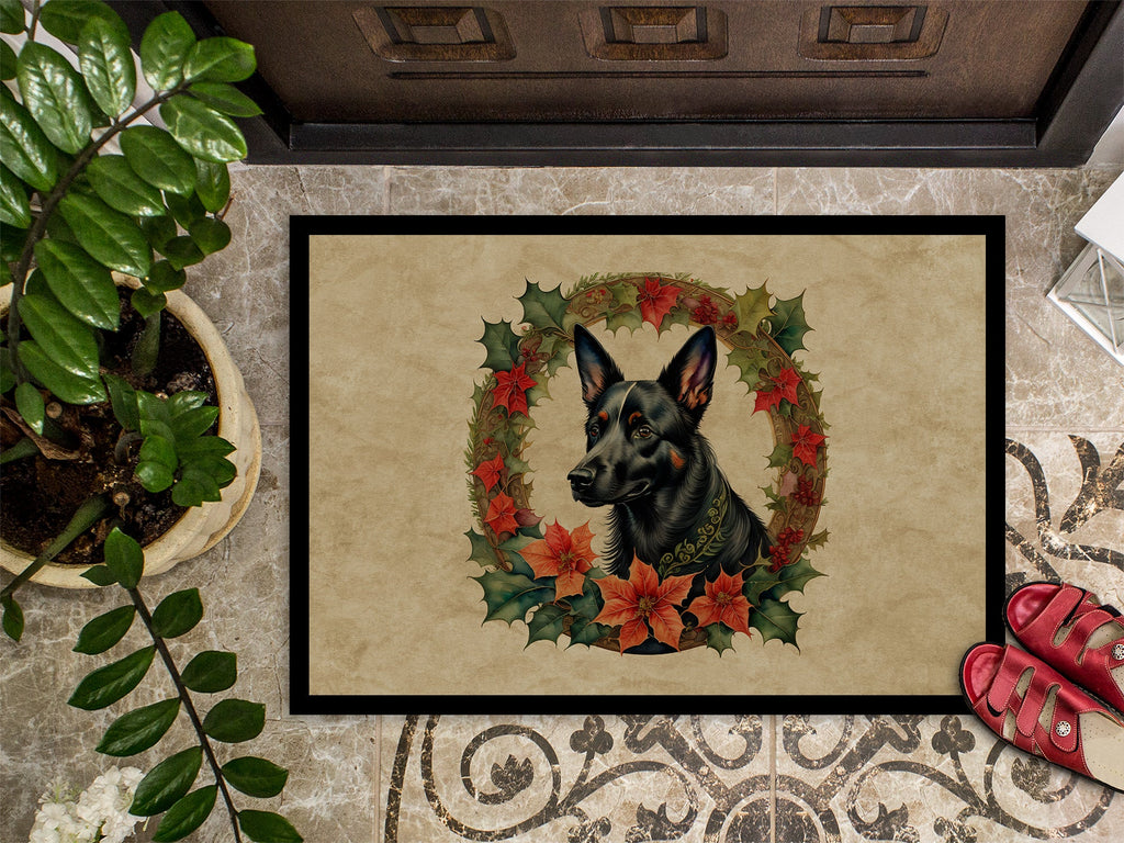 Australian Kelpie Christmas Flowers Doormat Indoor Outdoor 24H X 36W Front Door Mat Rugs for Entryway, Non Slip Washable Low Pile,