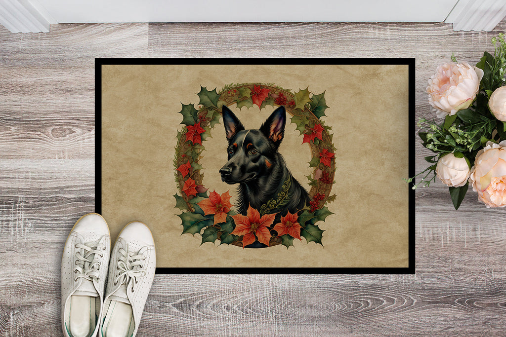 Australian Kelpie Christmas Flowers Doormat Indoor Outdoor 18H X 27W Front Door Mat Rugs for Entryway, Non Slip Washable