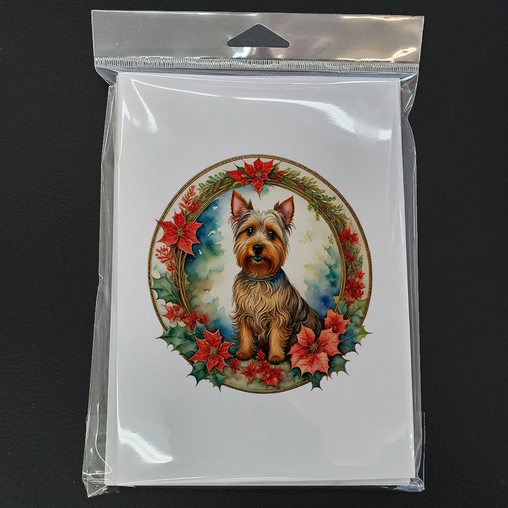 Australian Terrier Christmas Flowers Greeting Cards Pack of 8 Blank Cards with Envelopes Whimsical A7 Size 5x7