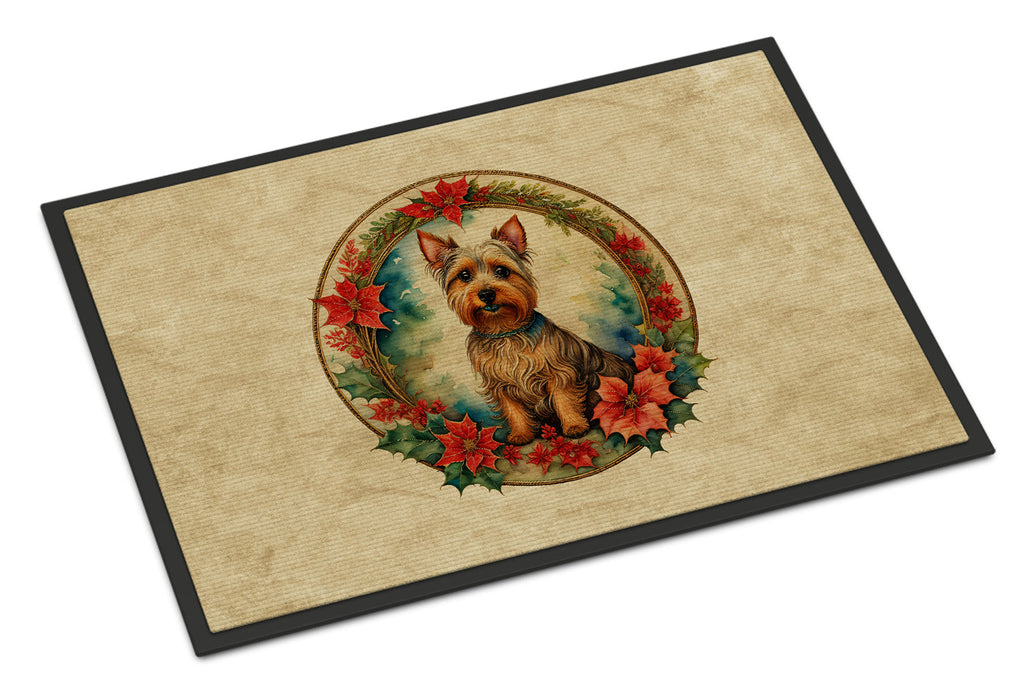 Australian Terrier Christmas Flowers Doormat Indoor Outdoor 24H X 36W Front Door Mat Rugs for Entryway, Non Slip Washable Low Pile,