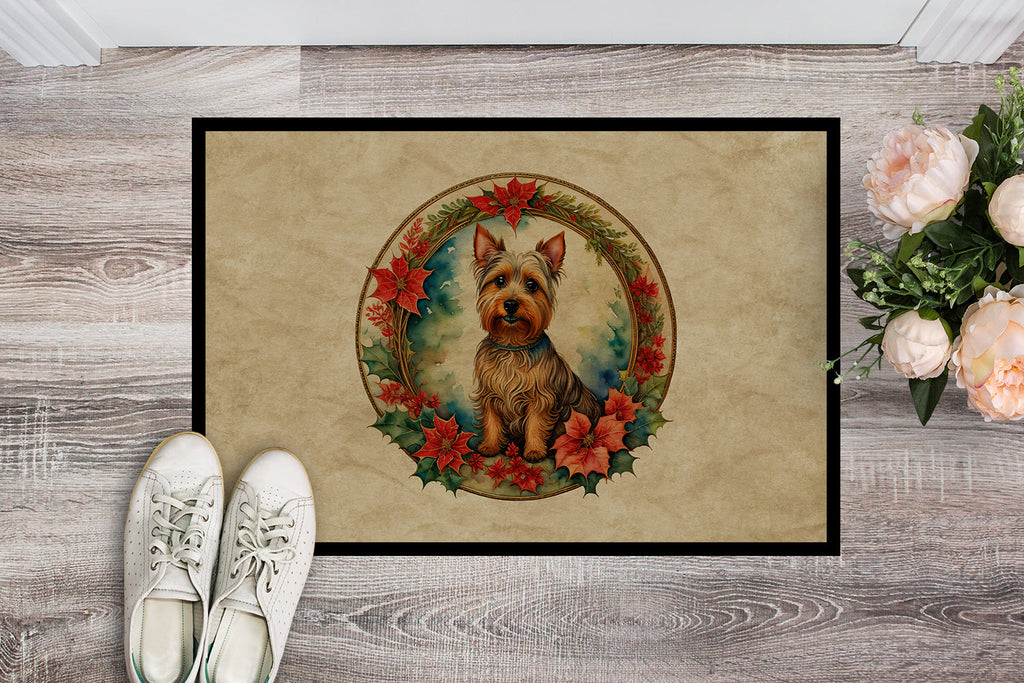 Australian Terrier Christmas Flowers Doormat Indoor Outdoor 24H X 36W Front Door Mat Rugs for Entryway, Non Slip Washable Low Pile,