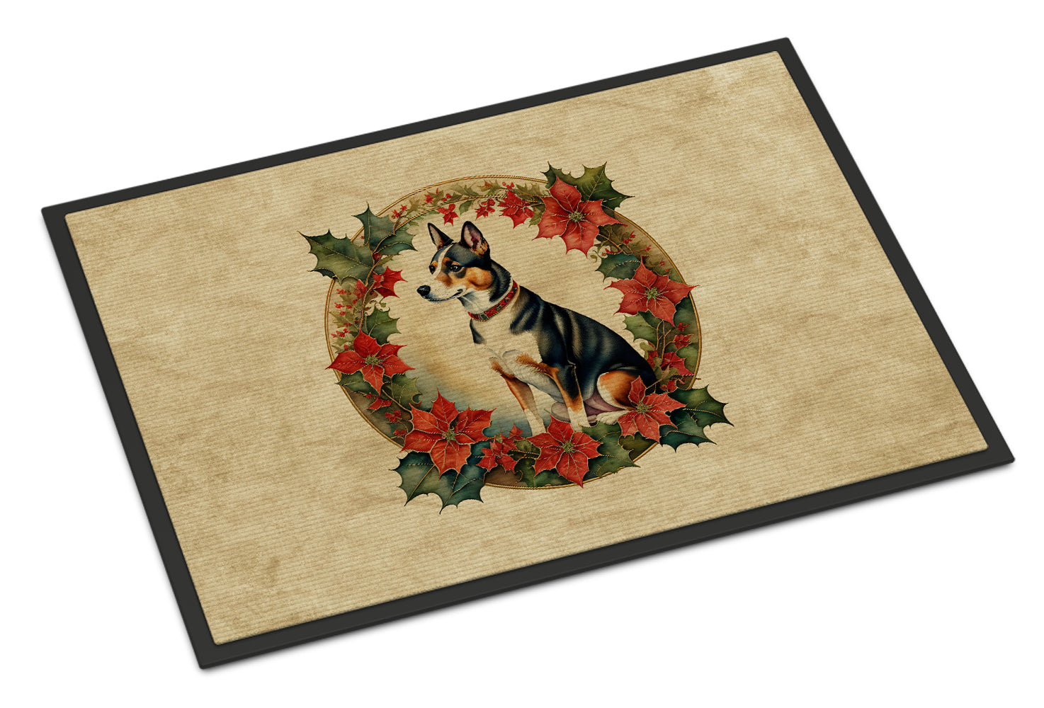 Basenji Christmas Flowers Doormat Indoor Outdoor 24H X 36W Front Door Mat Rugs for Entryway, Non Slip Washable Low Pile,
