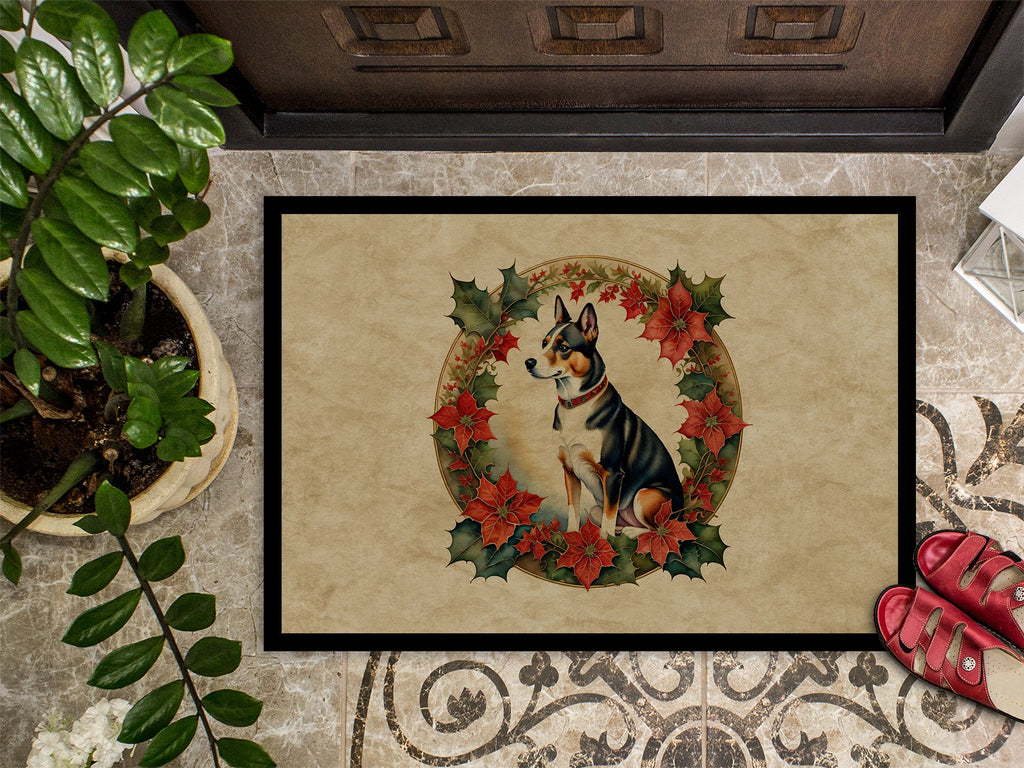 Basenji Christmas Flowers Doormat Indoor Outdoor 18H X 27W Front Door Mat Rugs for Entryway, Non Slip Washable