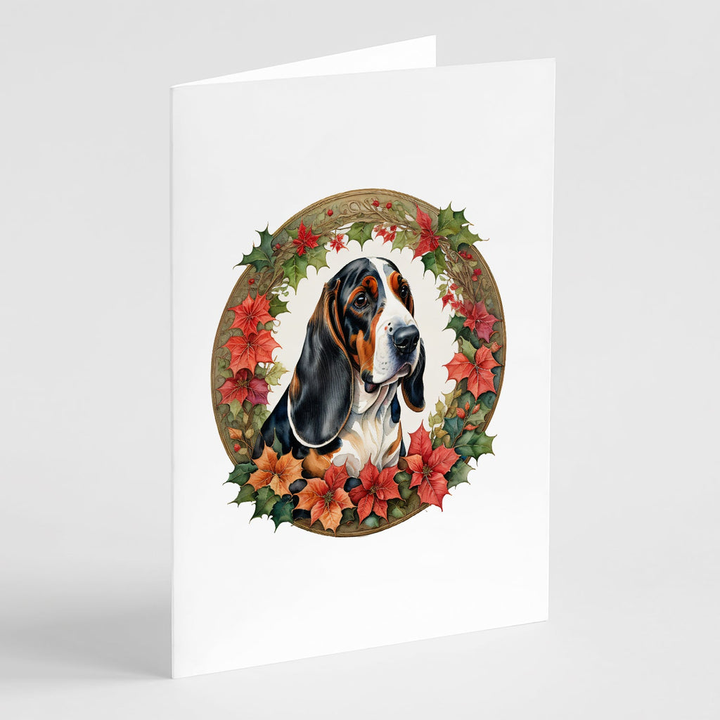 Basset Hound Christmas Flowers Greeting Cards Pack of 8 Blank Cards with Envelopes Whimsical A7 Size 5x7
