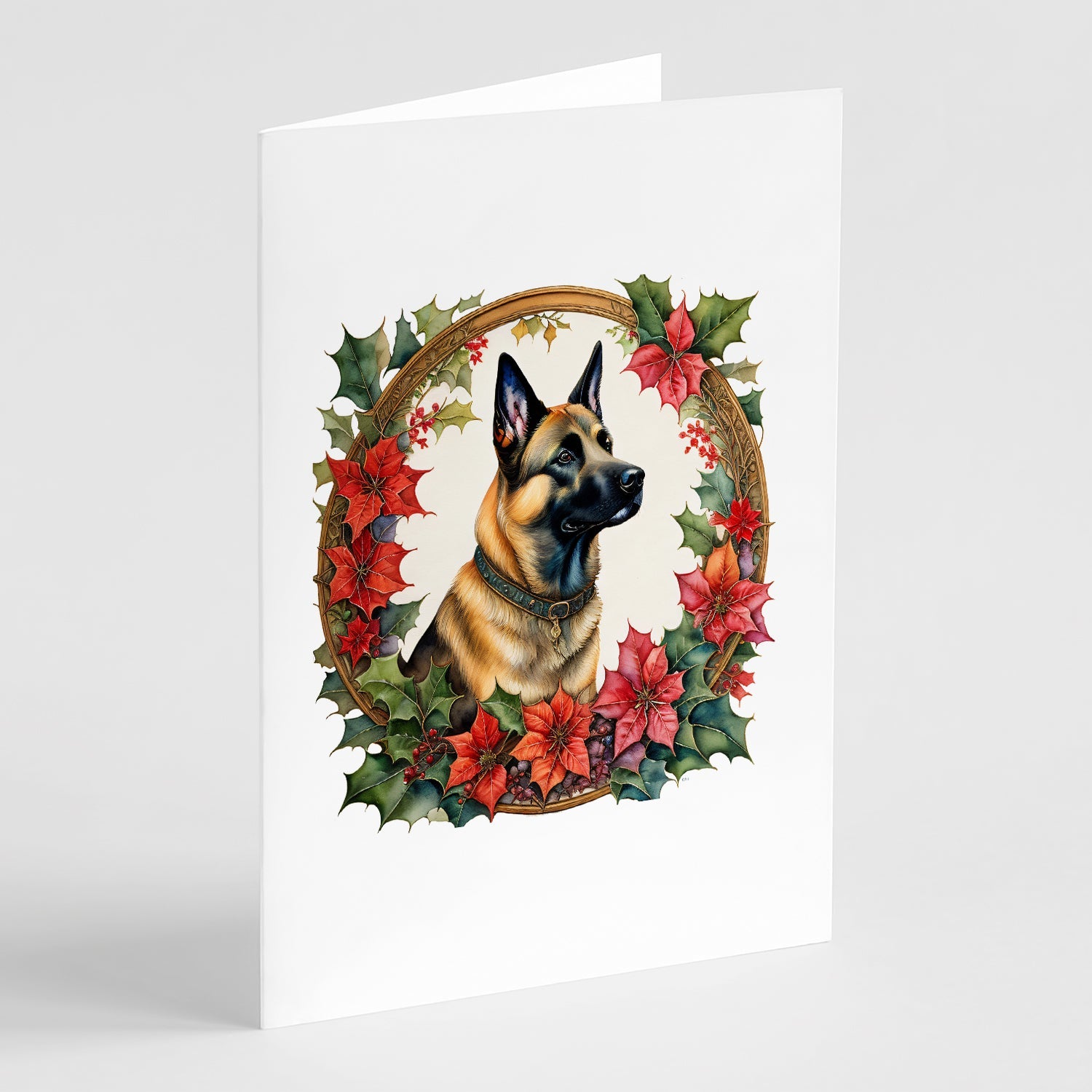 Belgian Malinois Christmas Flowers Greeting Cards Pack of 8 Blank Cards with Envelopes Whimsical A7 Size 5x7