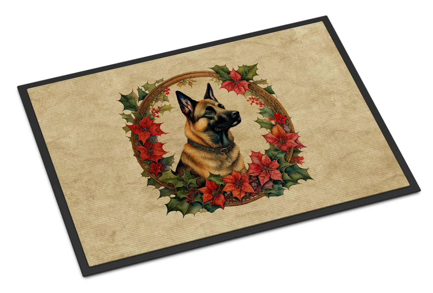 Belgian Malinois Christmas Flowers Doormat Indoor Outdoor 24H X 36W Front Door Mat Rugs for Entryway, Non Slip Washable Low Pile,