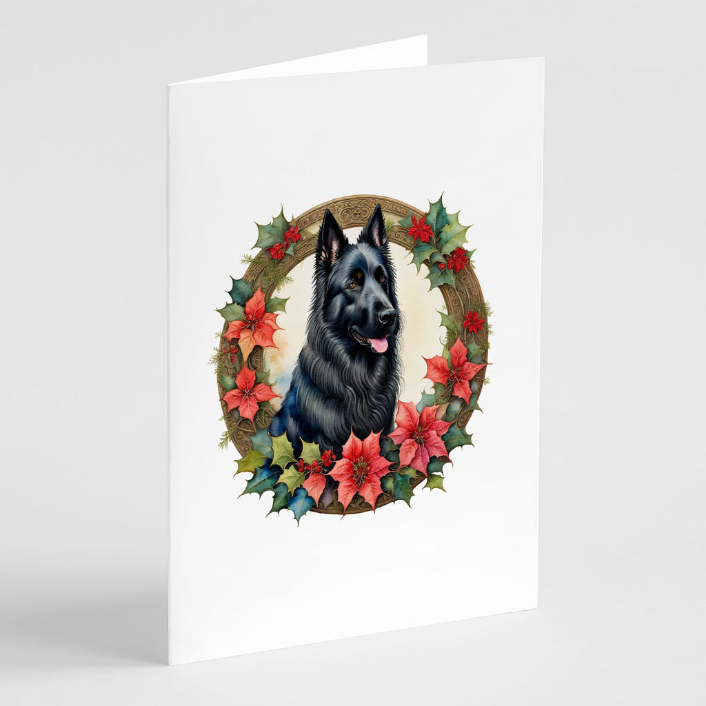 Belgian Sheepdog Christmas Flowers Greeting Cards Pack of 8 Blank Cards with Envelopes Whimsical A7 Size 5x7