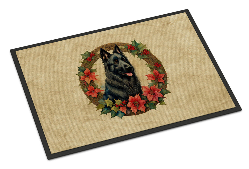 Belgian Sheepdog Christmas Flowers Doormat Indoor Outdoor 24H X 36W Front Door Mat Rugs for Entryway, Non Slip Washable Low Pile,