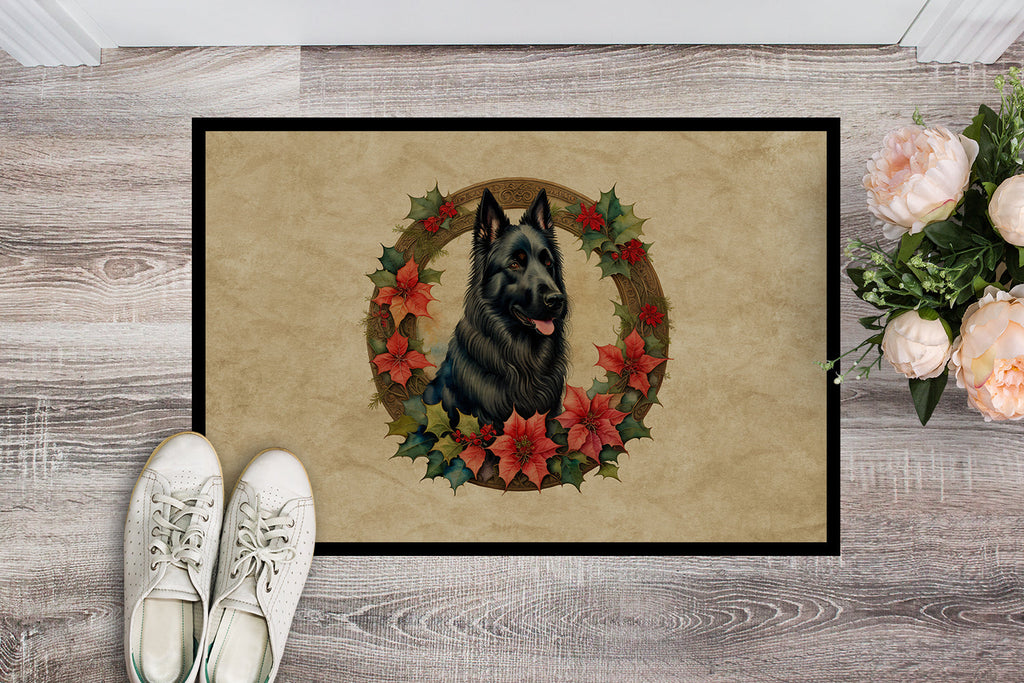 Belgian Sheepdog Christmas Flowers Doormat Indoor Outdoor 18H X 27W Front Door Mat Rugs for Entryway, Non Slip Washable