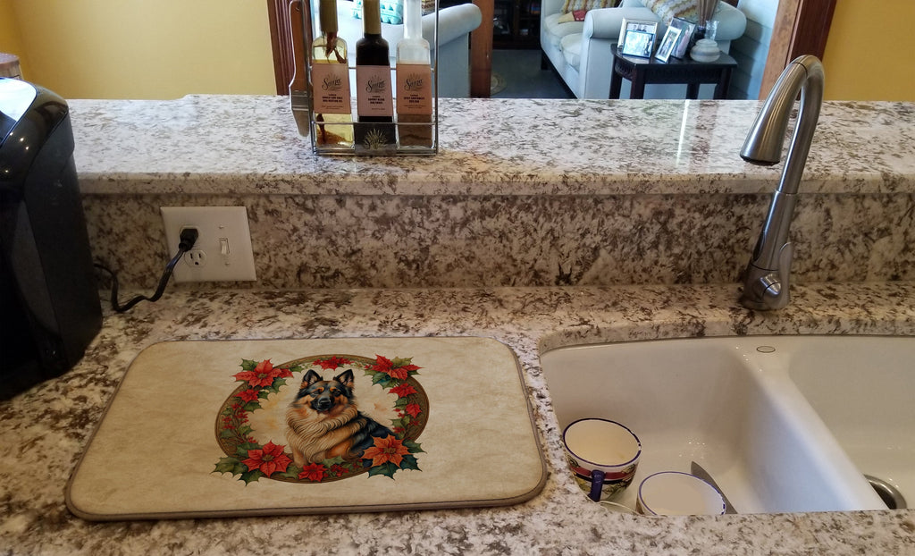 Belgian Tervuren Christmas Flowers Dish Drying Mat Absorbent Dish Drying Mat Pad for Kitchen Counter Dish Drainer Mat for Countertop, 14 x 21", Multicolor