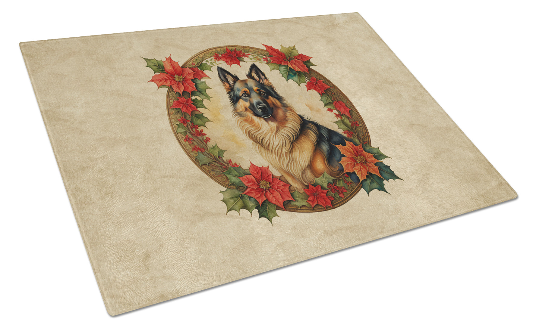 Belgian Tervuren Christmas Flowers Cutting Board Tempered Glass Kitchen Cutting Surface, Heat Resistant Chopping, Non-Slip Feet, Food Prep & Serving