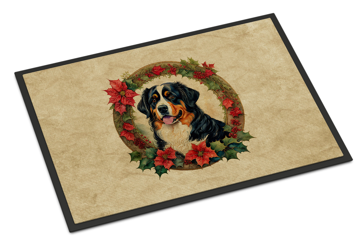 Bernese Mountain Dog Christmas Flowers Doormat Indoor Outdoor 24H X 36W Front Door Mat Rugs for Entryway, Non Slip Washable Low Pile,