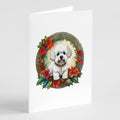 Bichon Frise Christmas Flowers Greeting Cards Pack of 8 Blank Cards with Envelopes Whimsical A7 Size 5x7