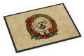 Bichon Frise Christmas Flowers Doormat Indoor Outdoor 18H X 27W Front Door Mat Rugs for Entryway, Non Slip Washable