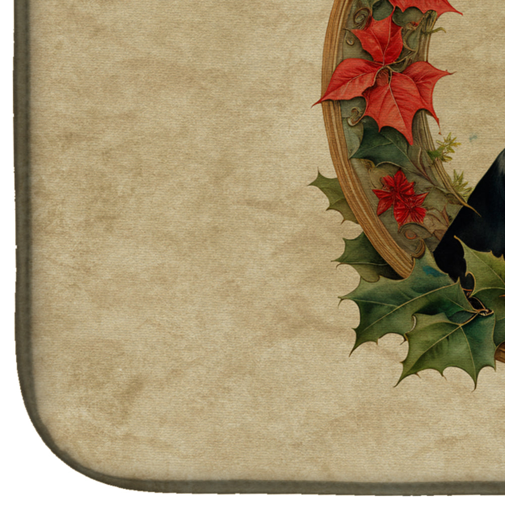 Black and Tan Coonhound Christmas Flowers Dish Drying Mat Absorbent Dish Drying Mat Pad for Kitchen Counter Dish Drainer Mat for Countertop, 14 x 21", Multicolor
