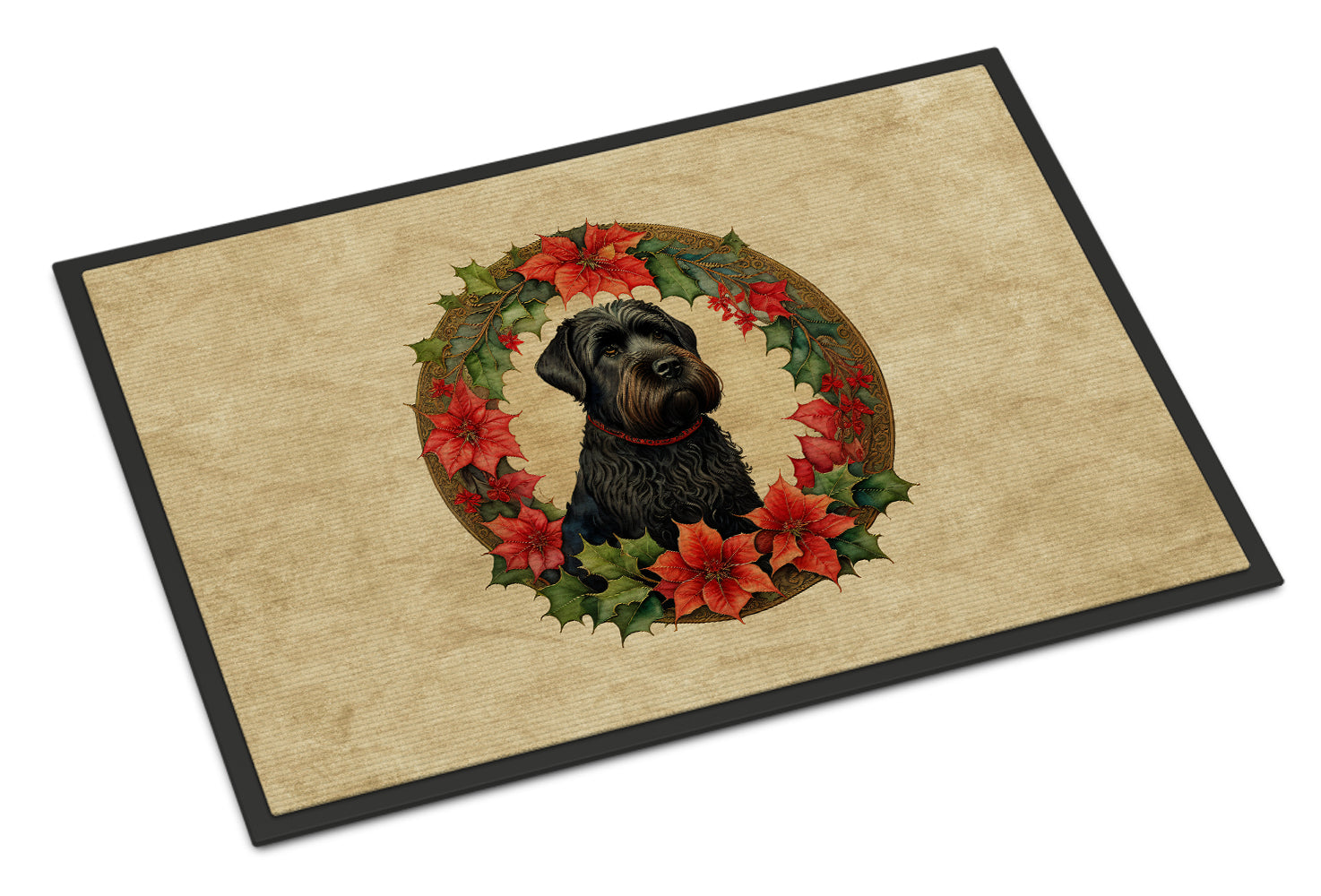 Black Russian Terrier Christmas Flowers Doormat Indoor Outdoor 24H X 36W Front Door Mat Rugs for Entryway, Non Slip Washable Low Pile,