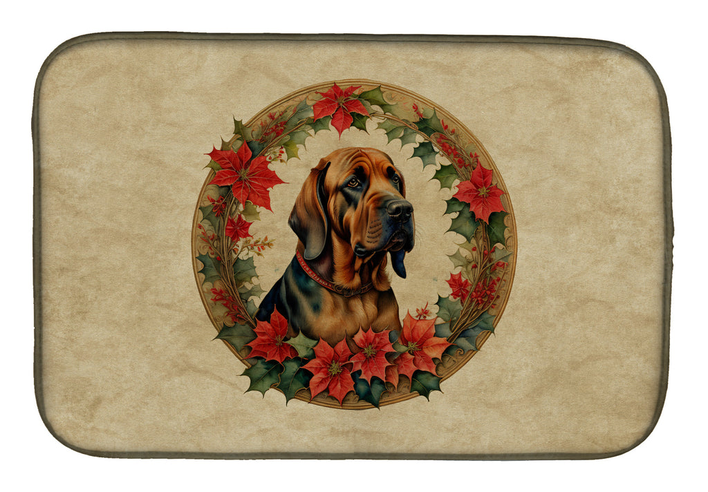 Bloodhound Christmas Flowers Dish Drying Mat Absorbent Dish Drying Mat Pad for Kitchen Counter Dish Drainer Mat for Countertop, 14 x 21", Multicolor