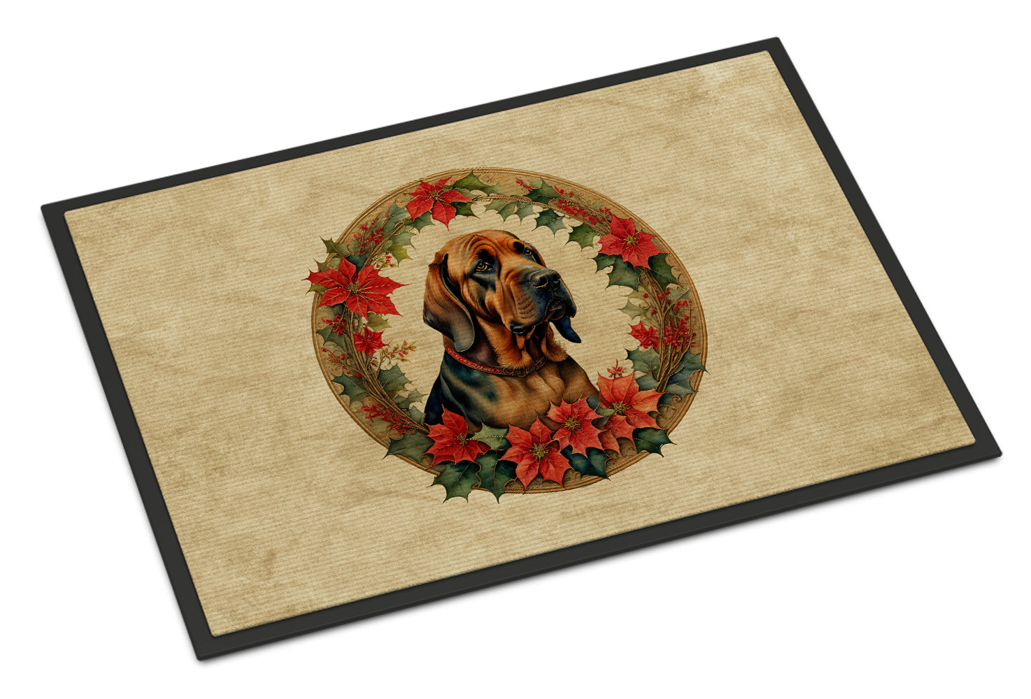 Bloodhound Christmas Flowers Doormat Indoor Outdoor 18H X 27W Front Door Mat Rugs for Entryway, Non Slip Washable