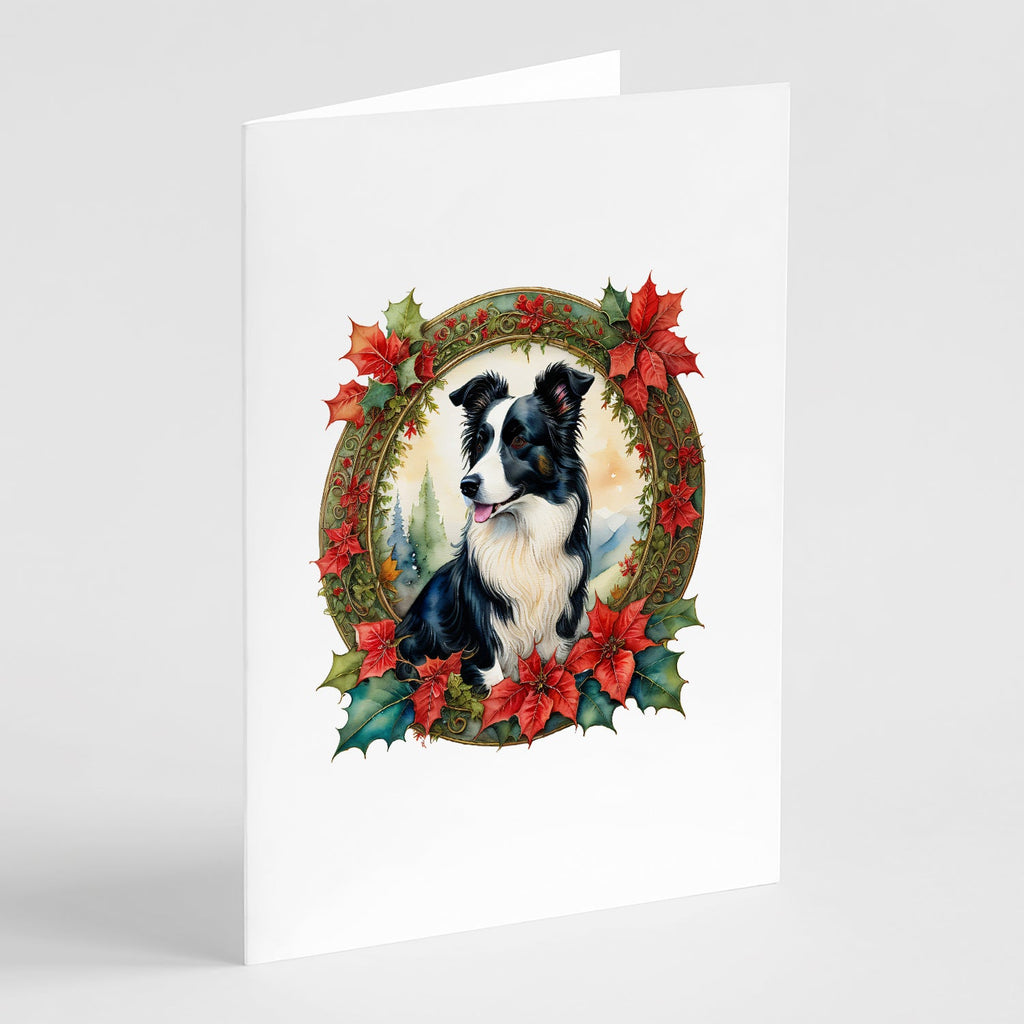 Border Collie Christmas Flowers Greeting Cards Pack of 8 Blank Cards with Envelopes Whimsical A7 Size 5x7