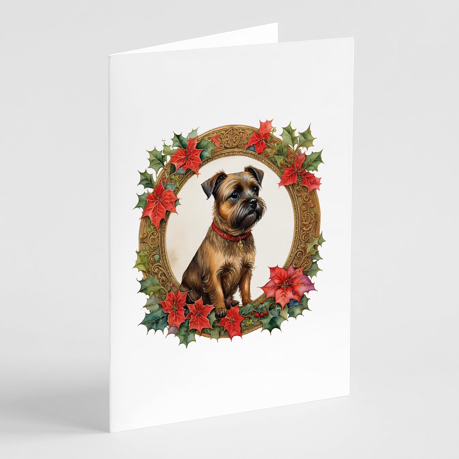 Border Terrier Christmas Flowers Greeting Cards Pack of 8 Blank Cards with Envelopes Whimsical A7 Size 5x7