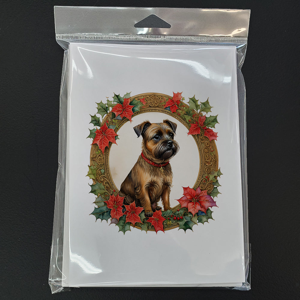 Border Terrier Christmas Flowers Greeting Cards Pack of 8 Blank Cards with Envelopes Whimsical A7 Size 5x7