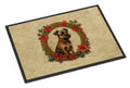 Border Terrier Christmas Flowers Doormat Indoor Outdoor 24H X 36W Front Door Mat Rugs for Entryway, Non Slip Washable Low Pile,