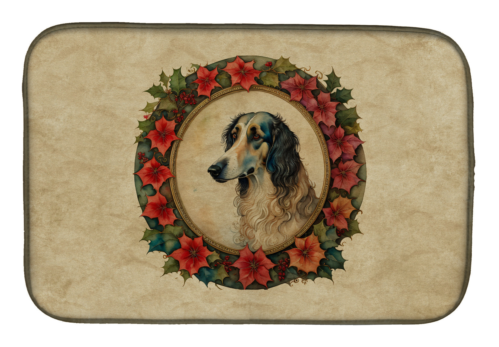 Borzoi Christmas Flowers Dish Drying Mat Absorbent Dish Drying Mat Pad for Kitchen Counter Dish Drainer Mat for Countertop, 14 x 21", Multicolor