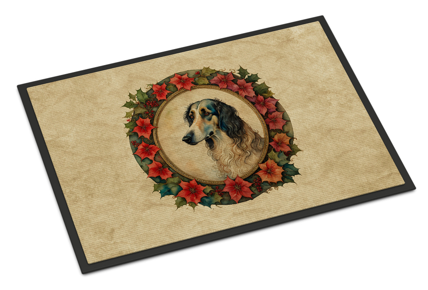 Borzoi Christmas Flowers Doormat Indoor Outdoor 24H X 36W Front Door Mat Rugs for Entryway, Non Slip Washable Low Pile,