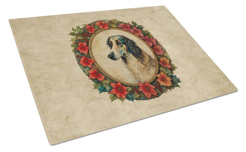 Borzoi Christmas Flowers Cutting Board Tempered Glass Kitchen Cutting Surface, Heat Resistant Chopping, Non-Slip Feet, Food Prep & Serving