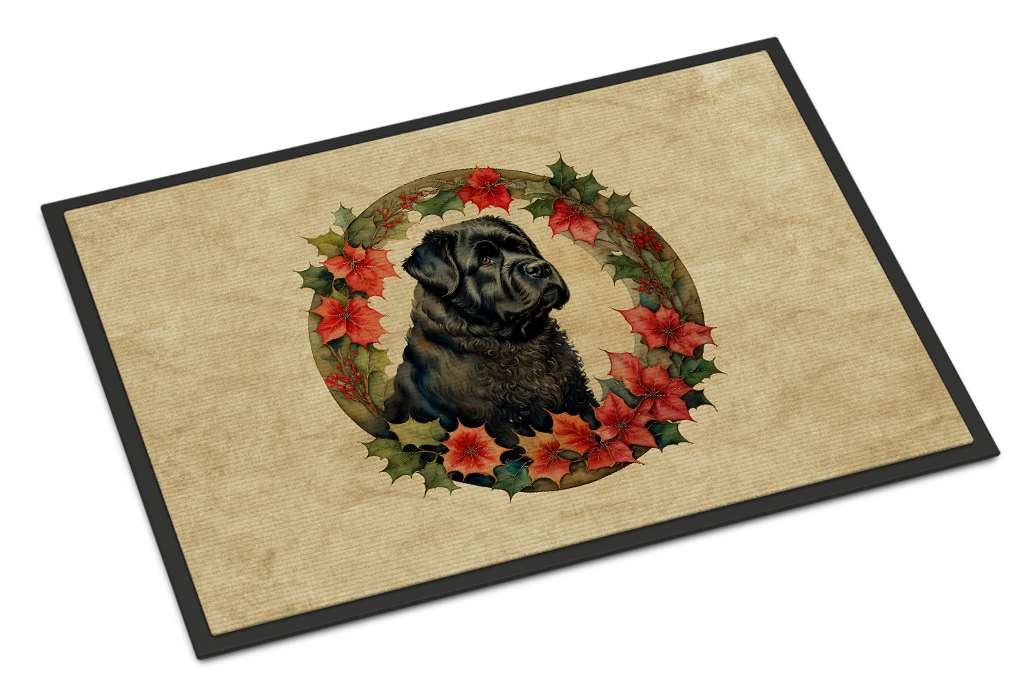 Bouvier des Flandres Christmas Flowers Doormat Indoor Outdoor 24H X 36W Front Door Mat Rugs for Entryway, Non Slip Washable Low Pile,