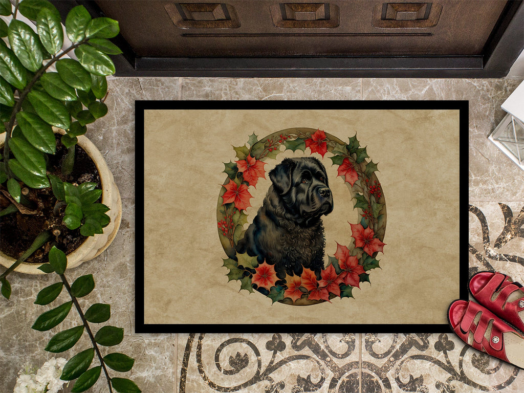 Bouvier des Flandres Christmas Flowers Doormat Indoor Outdoor 18H X 27W Front Door Mat Rugs for Entryway, Non Slip Washable