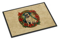 White Boxer Christmas Flowers Doormat Indoor Outdoor 18H X 27W Front Door Mat Rugs for Entryway, Non Slip Washable