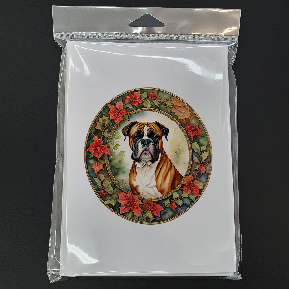 Boxer Christmas Flowers Greeting Cards Pack of 8 Blank Cards with Envelopes Whimsical A7 Size 5x7