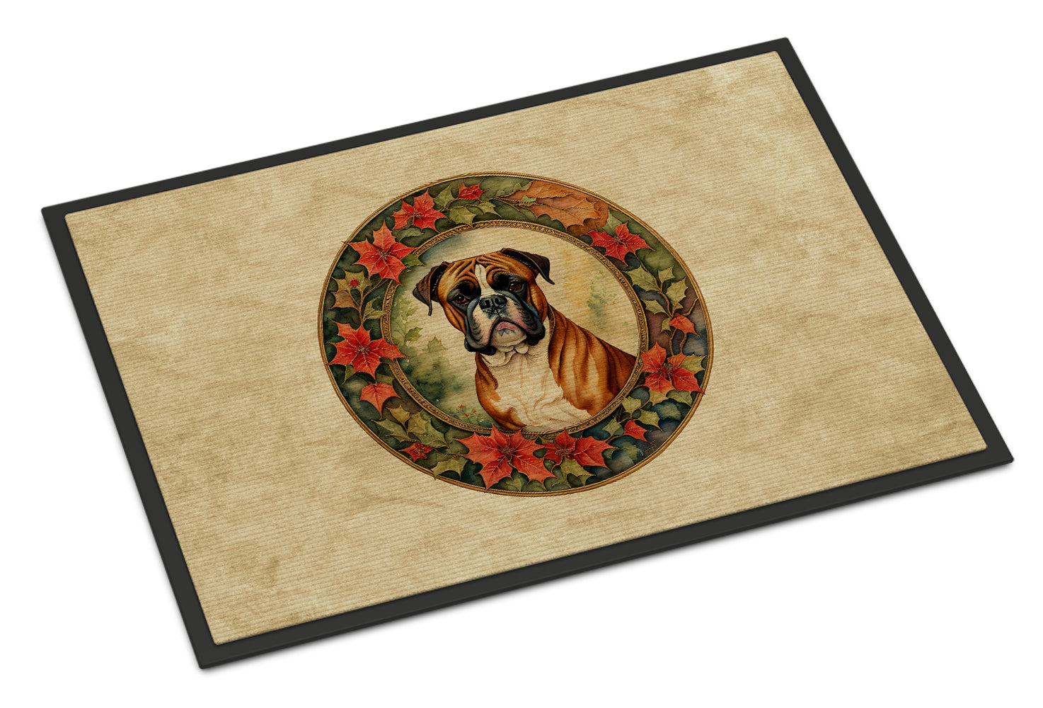 Boxer Christmas Flowers Doormat Indoor Outdoor 24H X 36W Front Door Mat Rugs for Entryway, Non Slip Washable Low Pile,