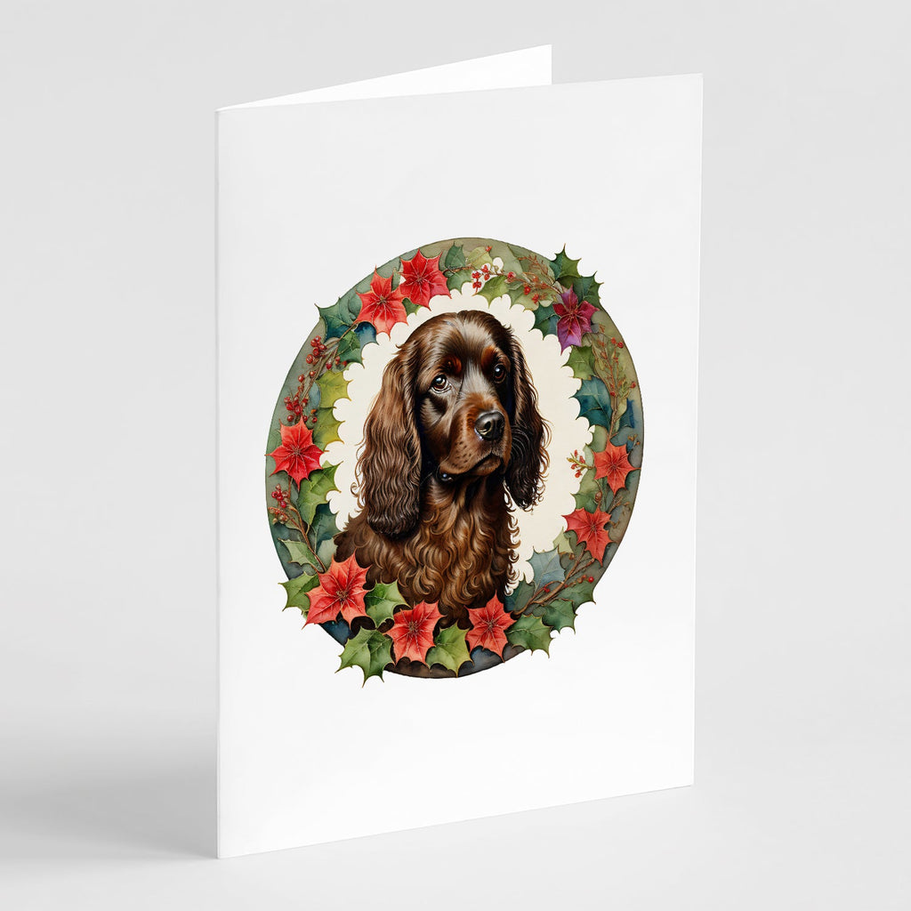 Boykin Spaniel Christmas Flowers Greeting Cards Pack of 8 Blank Cards with Envelopes Whimsical A7 Size 5x7