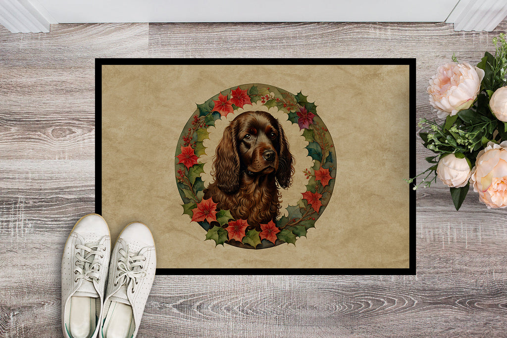 Boykin Spaniel Christmas Flowers Doormat Indoor Outdoor 24H X 36W Front Door Mat Rugs for Entryway, Non Slip Washable Low Pile,