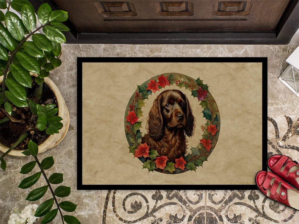 Boykin Spaniel Christmas Flowers Doormat Indoor Outdoor 24H X 36W Front Door Mat Rugs for Entryway, Non Slip Washable Low Pile,