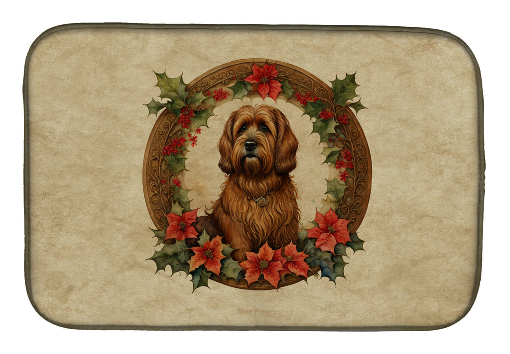 Briard Christmas Flowers Dish Drying Mat Absorbent Dish Drying Mat Pad for Kitchen Counter Dish Drainer Mat for Countertop, 14 x 21", Multicolor